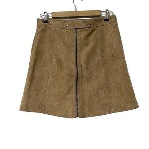 Bishop + Young Tan Faux Leather Full Zip Mini Skirt Size Medium